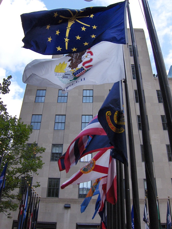 Flags fly high at Rockefeller Center, NYC